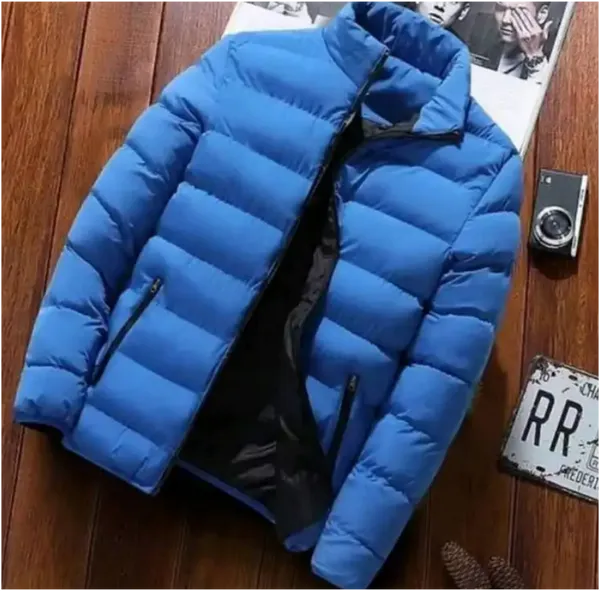 Men's Lightweight Wind/Dust Proof Puffer Stand Collar Winter warm Jacket Blue
